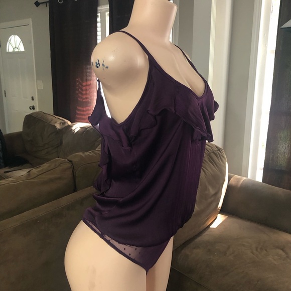 Free People Not Tired Royal Plum Purple Satin Bodysuit woman’s XS Thong - Picture 6 of 8